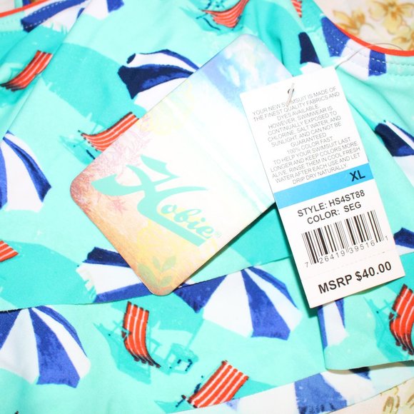 NWT Hobie 2Pc Bikini Ruffled Top and Bikini Bottom Beach Umbrellas Sz XL - Picture 6 of 8